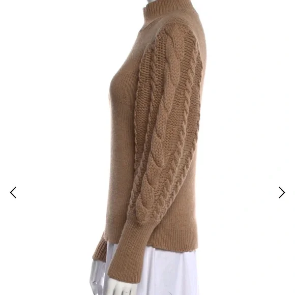 Caroline Constas Camel Merino Wool Cable Knit Sweater